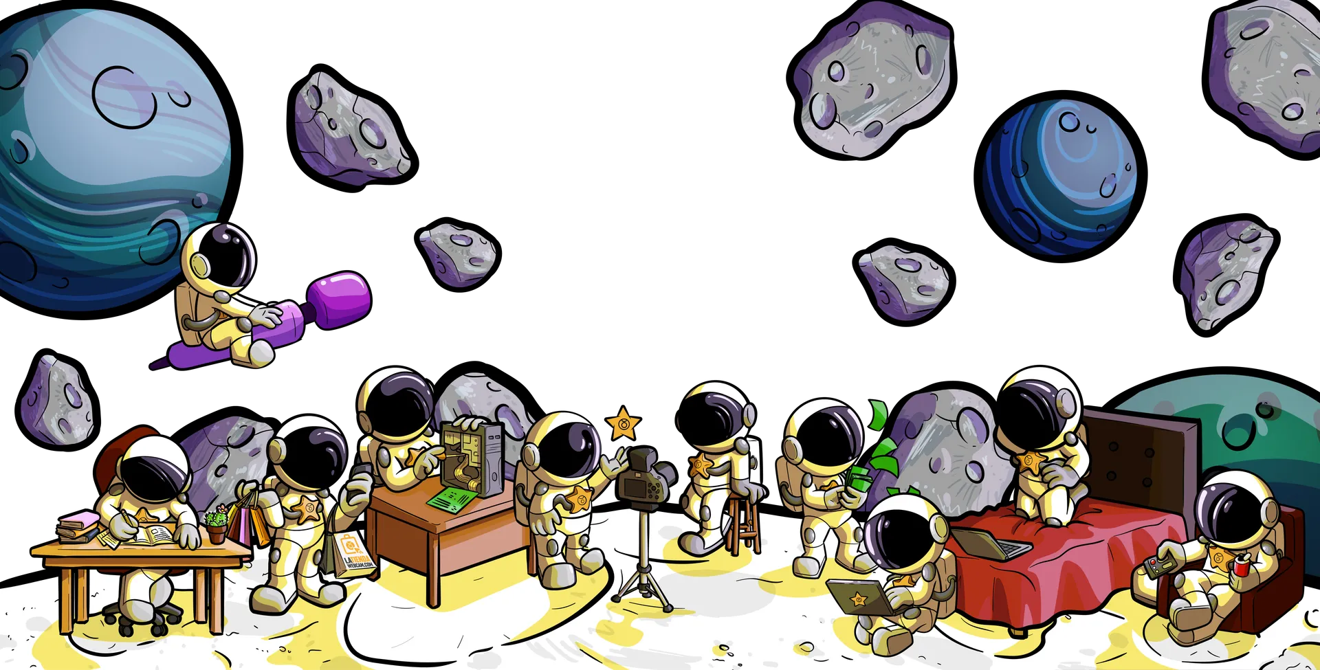 Astronautas trabajando en las estrellas